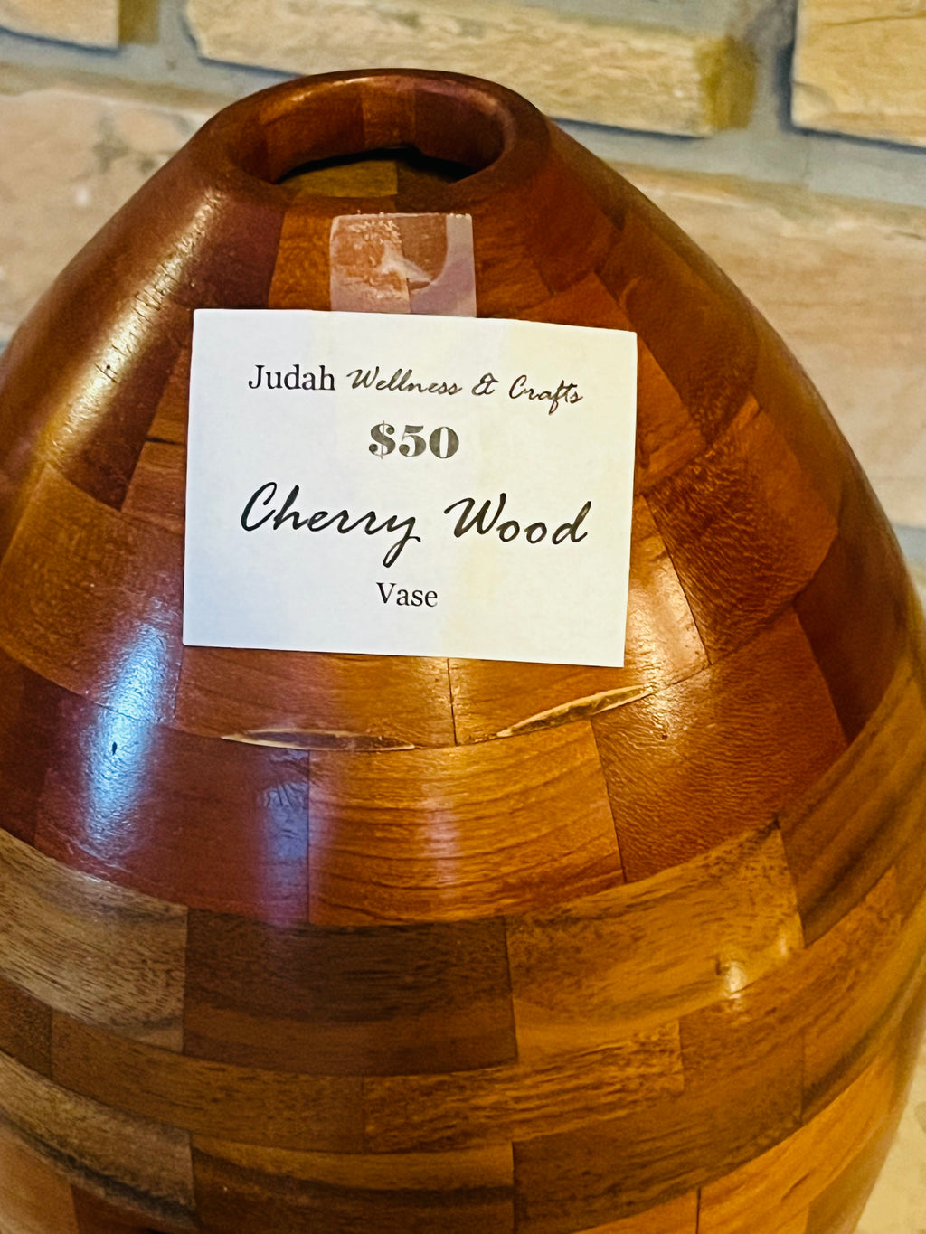 Hand-made Cherry Wood Mosaic Vase (Judah Wellness Exclusive)