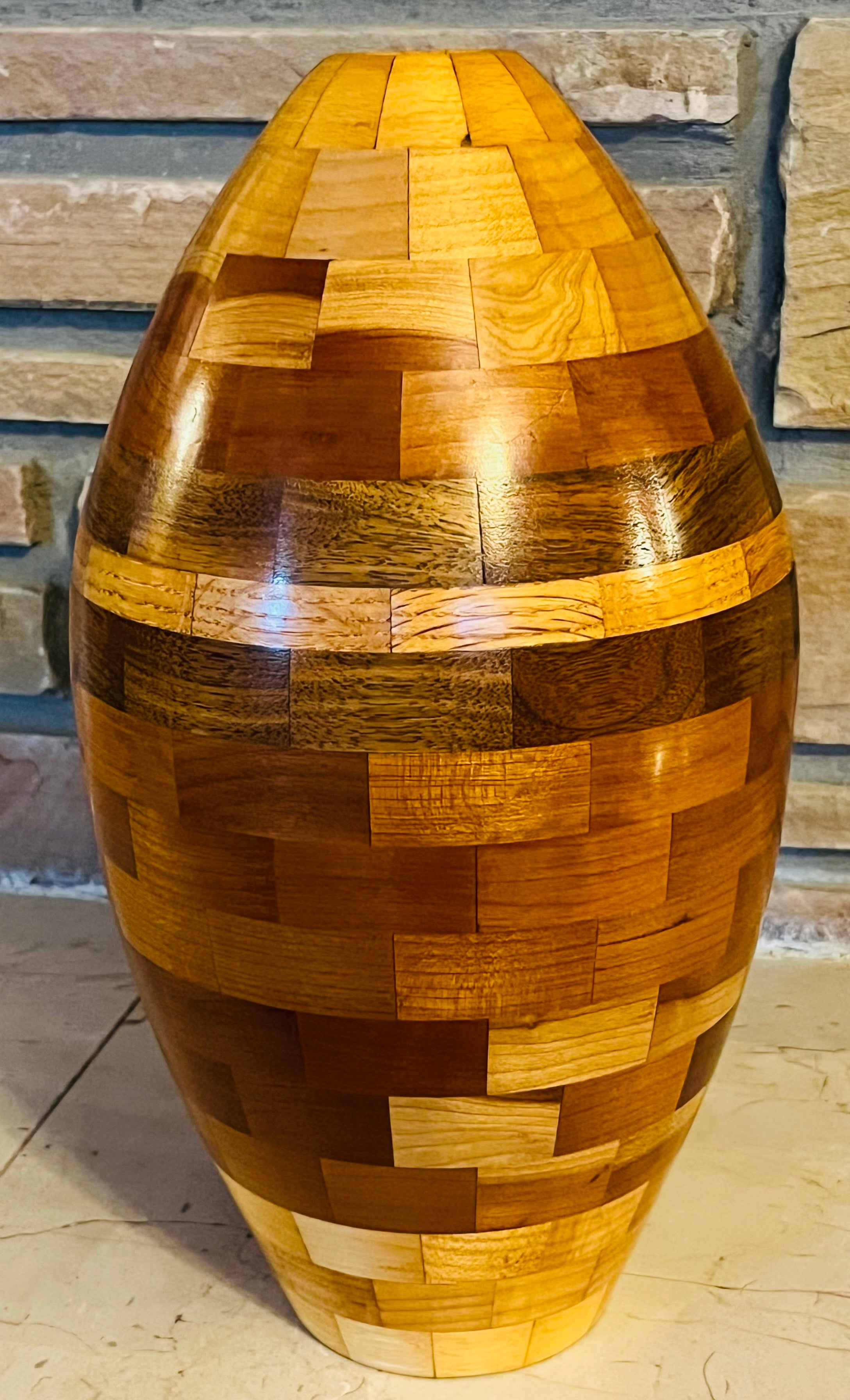 Golden Covenant Walnut & Maple Mosaic Vase — Judah Wellness Exclusive