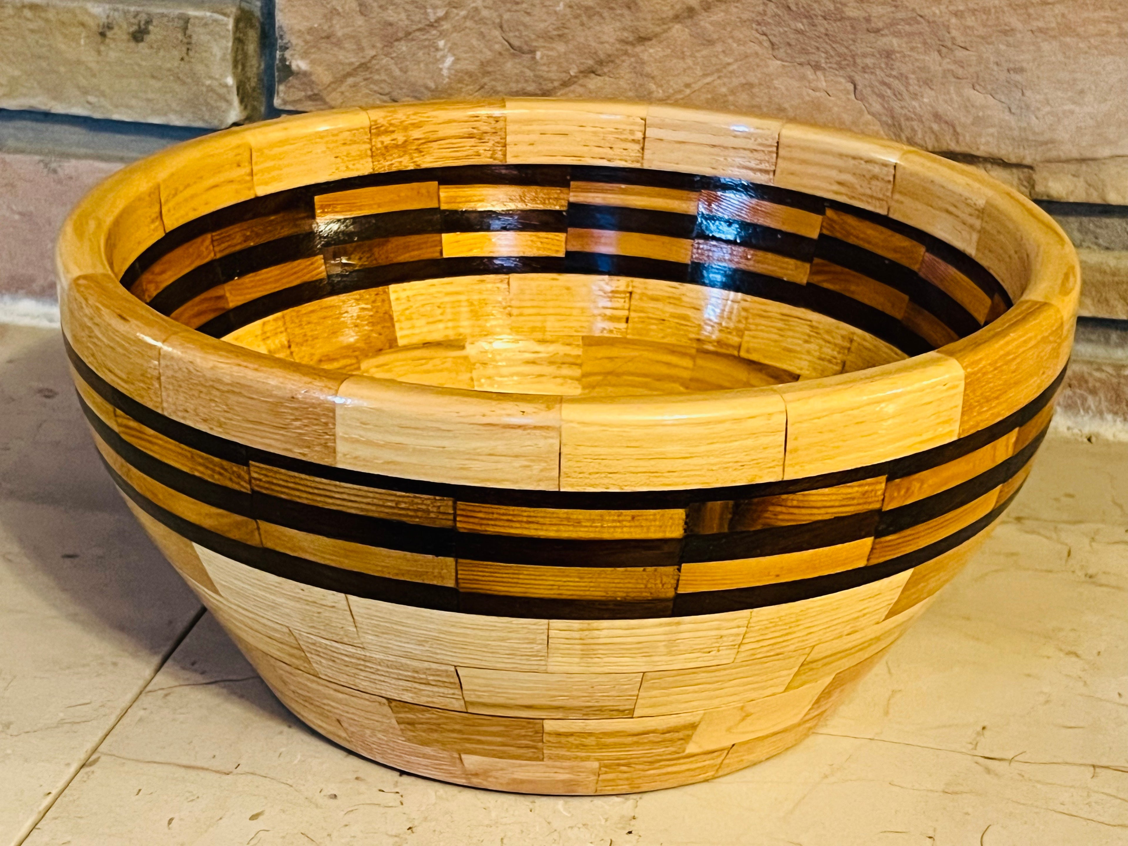 Heritage Stripe Oak & Cedar Serving Bowl — Judah Wellness Exclusive