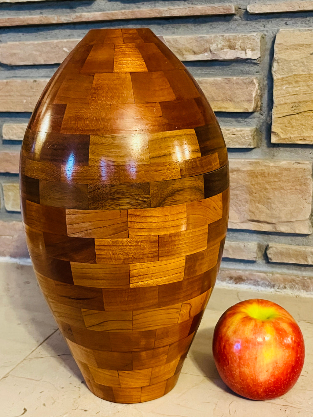Hand-made Cherry Wood Mosaic Vase (Judah Wellness Exclusive)